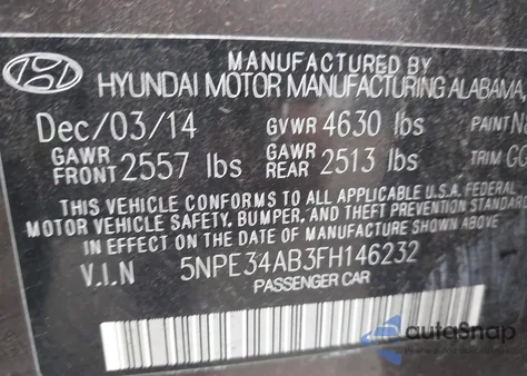2015 Hyundai Sonata Limited 2.0T from USA, damaged, VIN 5NPE34AB3FH146232